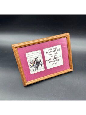 Vintage Bible Verse Praise God Piano Art 1984 Framed Religious Psalm 69:30